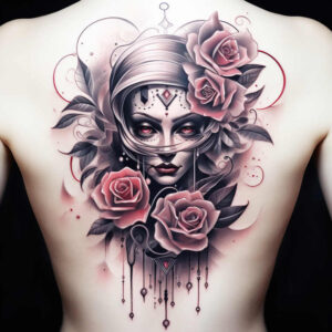 expressive-visage – tattoo design ideas free ai generated – neotraditional-bold-texture – for-back-shoulder – Gallery: faces-inkby-ai