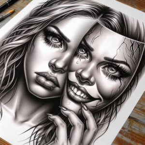 face-with-eyes – tattoo design ideas free ai generated – realism-soft-contrast – for-neck – Gallery: faces-inkby-ai