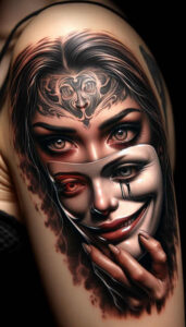 face-with-nose – tattoo design ideas free ai generated – surrealism-phantasmagoria – for-lower-back – Gallery: faces-inkby-ai