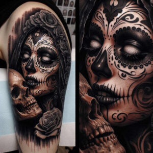 profile-face – tattoo design ideas free ai generated – neotraditional-crisp-lines – for-spine – Gallery: faces-inkby-ai