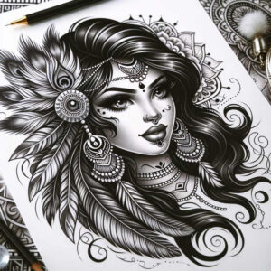 realistic-face – tattoo design ideas free ai generated – neotraditional-accent-shading – for-back-of-neck – Gallery: faces-inkby-ai