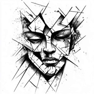 surreal-face – tattoo design ideas free ai generated – surrealism-vibrant-contrasts – for-shin – Gallery: faces-inkby-ai