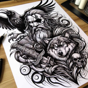 symbolic-face – tattoo design ideas free ai generated – neotraditional-enhanced-shading – for-side-torso – Gallery: faces-inkby-ai