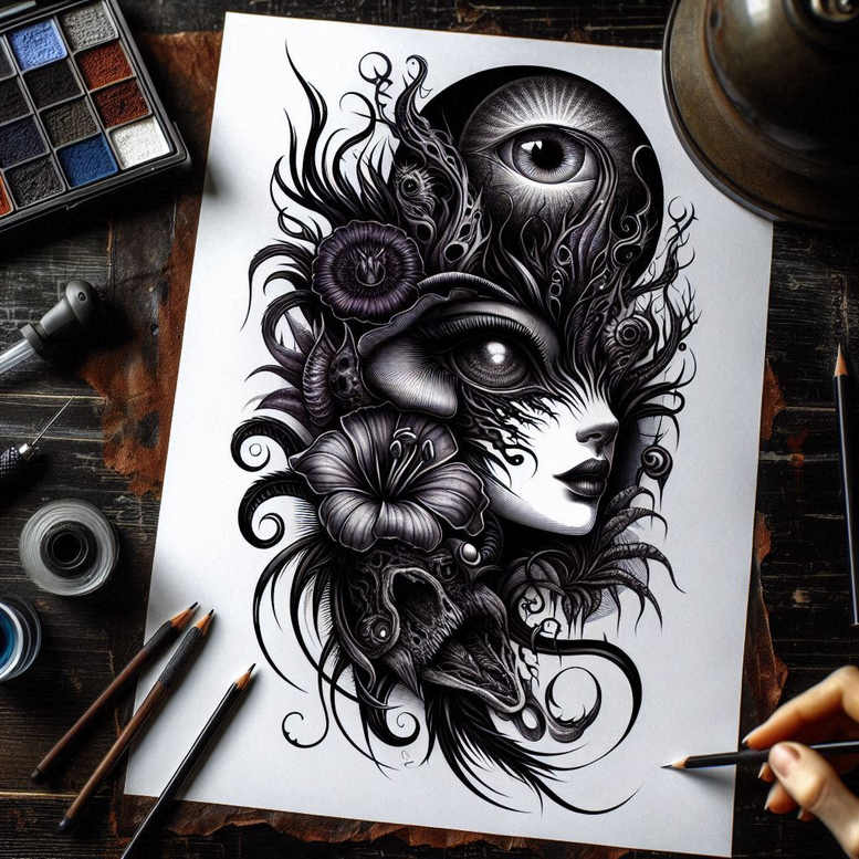 faces tattoo design ideas Surrealism psychological depth emotional determination and power