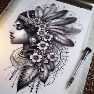 faces tattoo design ideas Surrealism subconscious themes soft shading strength and power
