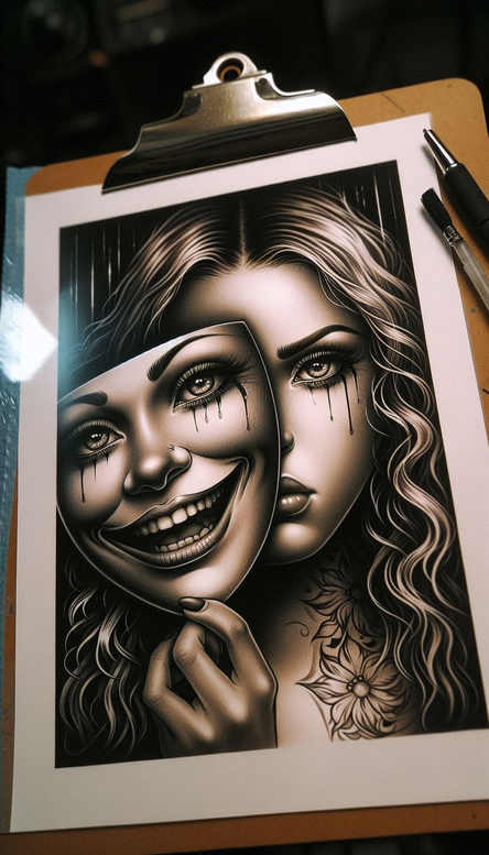 faces tattoo design ideas Surrealism melting forms tribal stands for resilience