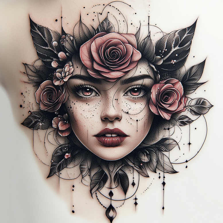 tattoo-face – tattoo design ideas free ai generated – surrealism-shifting-shapes – for-shoulder – Gallery: faces-inkby-ai