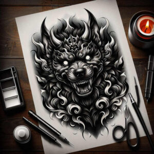 guardian-lion-statue-realism-true-to-life-for-spine – tattoo design ideas free ai generated – Gallery: foo-dog-inkby-ai