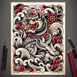 foo-dog-motif-neotraditional-classic-shading-for-back-of-neck – tattoo design ideas free ai generated – Gallery: foo-dog-inkby-ai