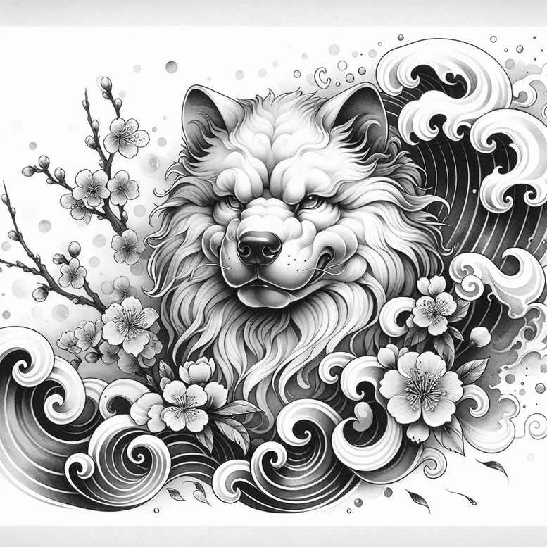 mystical-lion-dog-neotraditional-vivid-detail-for-upper-thigh – tattoo design ideas free ai generated – Gallery: foo-dog-inkby-ai