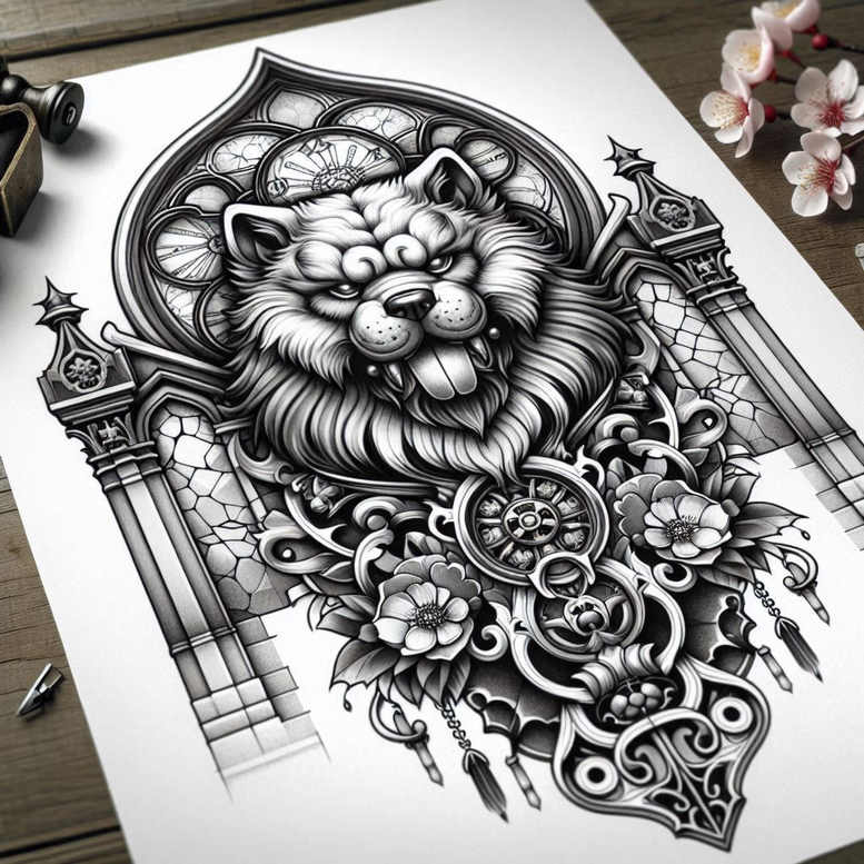 stone-foo-dog-realism-surface-complexity-for-nape – tattoo design ideas free ai generated – Gallery: foo-dog-inkby-ai