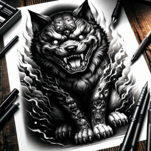 guardian-spirit-dog-neotraditional-rich-shading-for-side – tattoo design ideas free ai generated – Gallery: foo-dog-inkby-ai