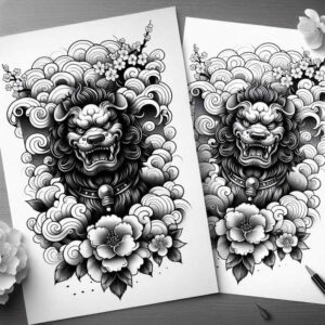 foo-dog-with-fire-neotraditional-bold-outline-for-sternum – tattoo design ideas free ai generated – Gallery: foo-dog-inkby-ai