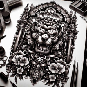 battle-foo-dog-surrealism-phantasm-for-forearm – tattoo design ideas free ai generated – Gallery: foo-dog-inkby-ai
