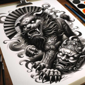 guardian-dog-symbol-neotraditional-sharp-edges-for-arm – tattoo design ideas free ai generated – Gallery: foo-dog-inkby-ai