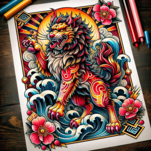 stone-lion-dog-realism-natural-contours-for-calf – tattoo design ideas free ai generated – Gallery: foo-dog-inkby-ai