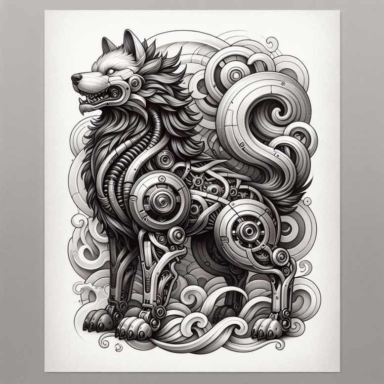 guardian-spirit-dog-neotraditional-layered-fill-for-hip – tattoo design ideas free ai generated – Gallery: foo-dog-inkby-ai