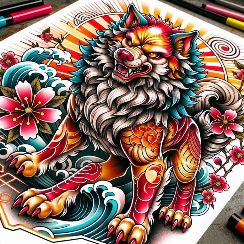 legendary-protector-neotraditional-artful-color-for-lower-chest – tattoo design ideas free ai generated – Gallery: foo-dog-inkby-ai