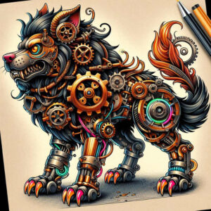 foo-dog-and-dragon-neotraditional-clean-contrast-for-thigh – tattoo design ideas free ai generated – Gallery: foo-dog-inkby-ai