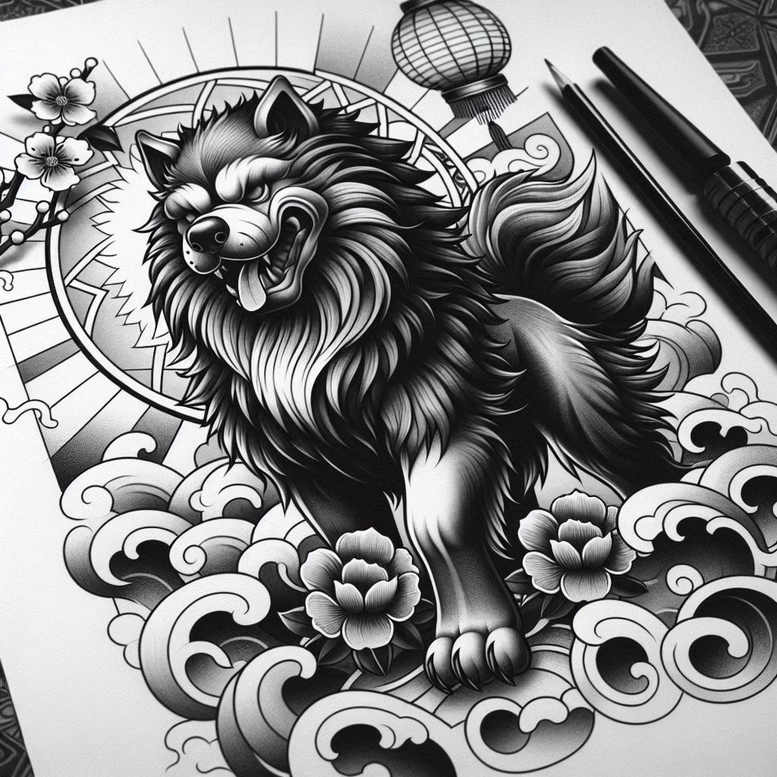 mythical-foo-dog-surrealism-symbolic-for-shoulder – tattoo design ideas free ai generated – Gallery: foo-dog-inkby-ai