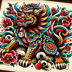 foo-dog-with-wings-neotraditional-textured-shading-for-shoulder-blade – tattoo design ideas free ai generated – Gallery: foo-dog-inkby-ai