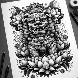 protective-tattoo-neotraditional-clean-fill-for-sternum – tattoo design ideas free ai generated – Gallery: foo-dog-inkby-ai