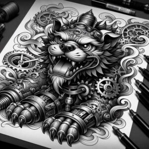 mystical-protector-neotraditional-saturated-hues-for-heel – tattoo design ideas free ai generated – Gallery: foo-dog-inkby-ai