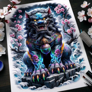 stone-foo-dog-neotraditional-balanced-color-for-toe – tattoo design ideas free ai generated – Gallery: foo-dog-inkby-ai