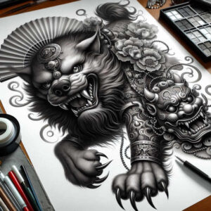 foo-dog-motif-surrealism-psychological-depth-for-wrist – tattoo design ideas free ai generated – Gallery: foo-dog-inkby-ai