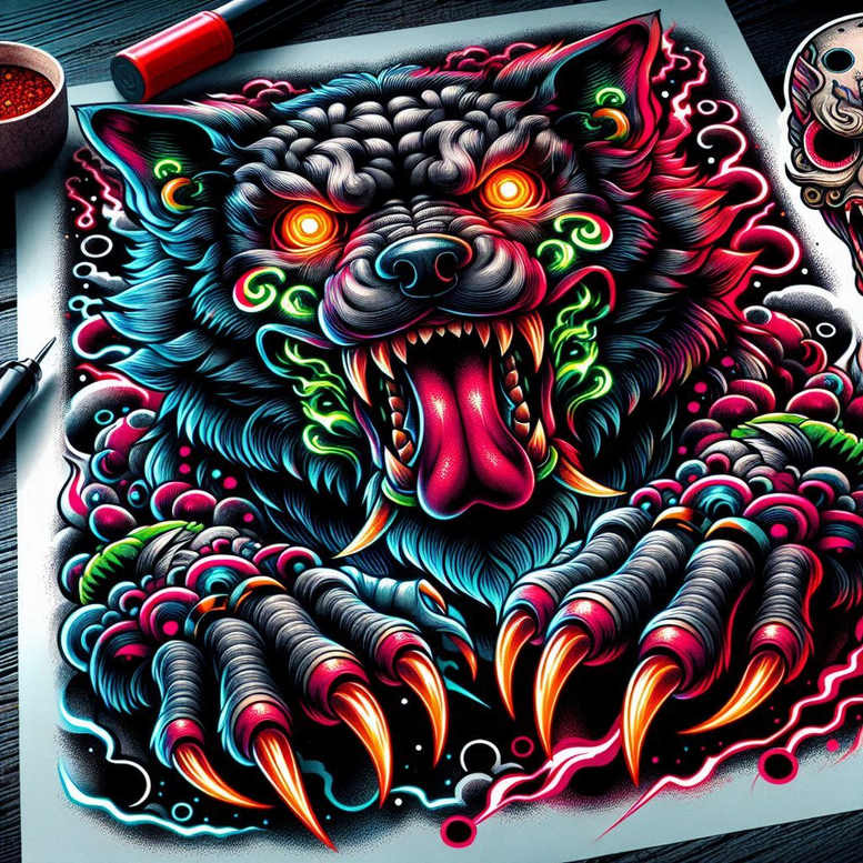 foo-dog-and-dragon-neotraditional-clean-fill-for-calf – tattoo design ideas free ai generated – Gallery: foo-dog-inkby-ai