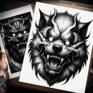guardian-dog-symbol-neotraditional-classic-motifs-for-thigh – tattoo design ideas free ai generated – Gallery: foo-dog-inkby-ai