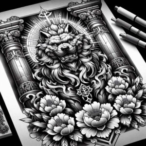 foo-dog tattoo design ideas bold color ancient for knee