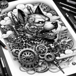 foo-dog tattoo design ideas Surrealism hyperreal ancient stands for determination