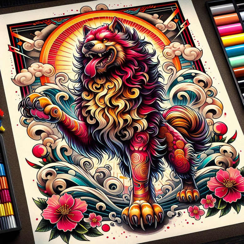 foo-dog tattoo design ideas Realism depth realism cultural for knee