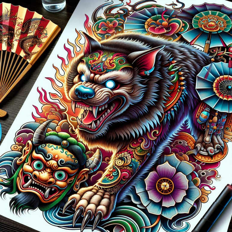 foo-dog tattoo design ideas rich shading detailed fur for back