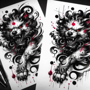 foo-dog tattoo design ideas high-contrast detailed fur symbol of perseverance