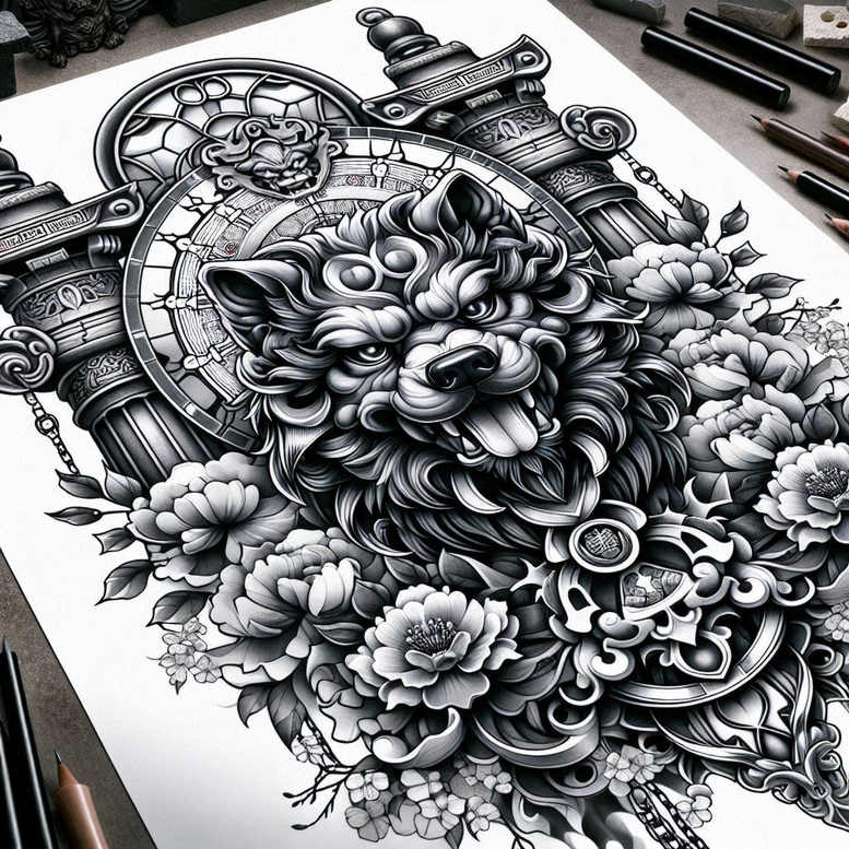 foo-dog tattoo design ideas modern twist detailed textures meaning strength