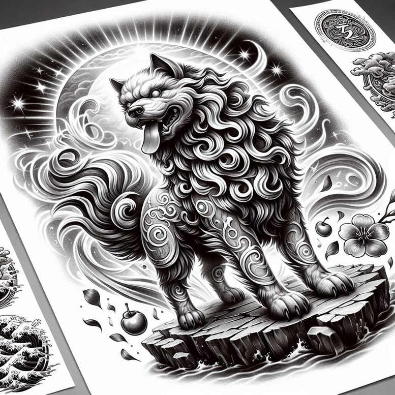 foo-dog tattoo design ideas Surrealism ghostly shapes fierce eyes meaning courage