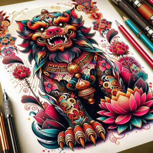 foo-dog tattoo design ideas high-key fierce eyes symbol of endurance
