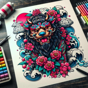 foo-dog tattoo design ideas enhanced color fierce guardian symbol of strength