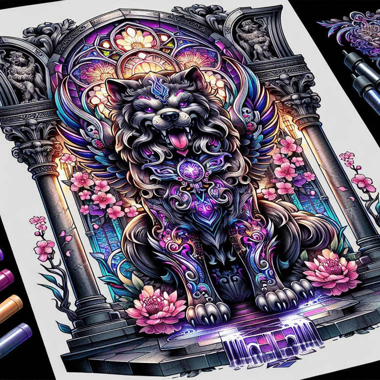 foo-dog tattoo design ideas Surrealism dreamlike fierce posture stands for determination
