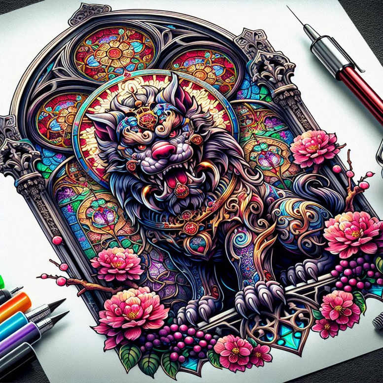 foo-dog tattoo design ideas Realism digital realism majestic embodying perseverance