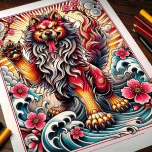 foo-dog tattoo design ideas ornamental protective for lower leg