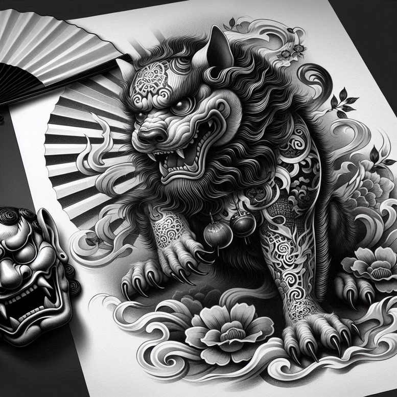 foo-dog tattoo design ideas enhanced shading protective spirit for heel