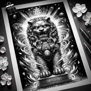 foo-dog tattoo design ideas defined outlines sacred for lower arm