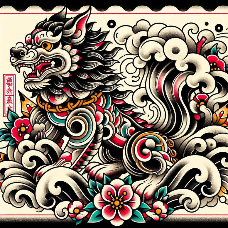 foo-dog tattoo design ideas Surrealism mystical sacred stands for resilience