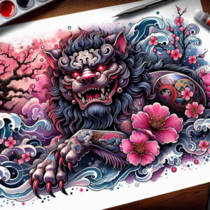 foo-dog tattoo design ideas Realism seamless blend sacred stands for strength