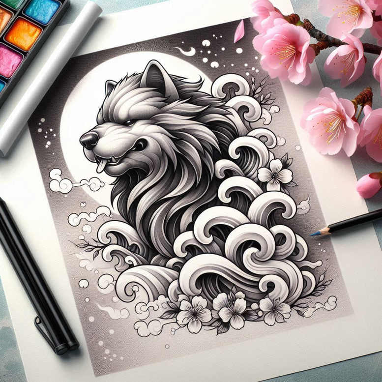 foo-dog tattoo design ideas textured fills strong silhouette for shoulder