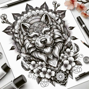 foo-dog tattoo design ideas Realism natural tones tribal motifs symbolising perseverance