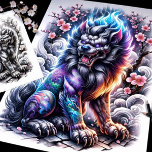 stone-foo-dog-surrealism-melted-shapes-for-full-back – tattoo design ideas free ai generated – Gallery: foo-dog-inkby-ai